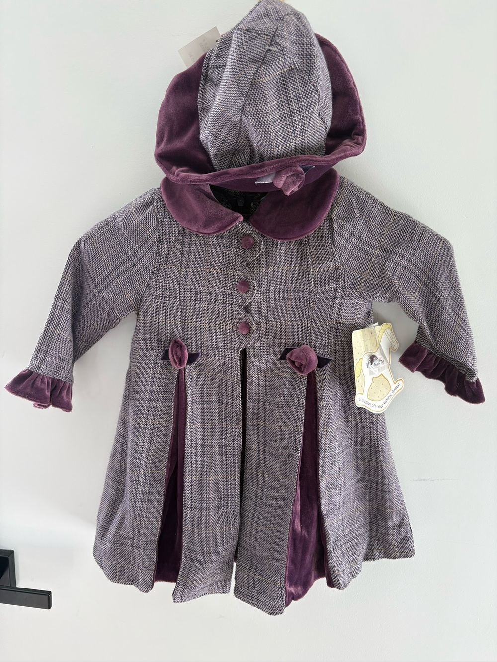 Vintage Little Bitty 24M Girls Coat & Dress Set – Purple Velvet Plaid – NWT